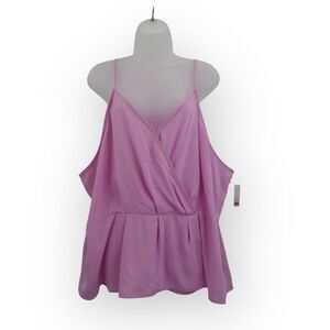 Leith Faux Wrap V-neck Camisole Peplum Purple Pink Tank Top Size 4X NWT